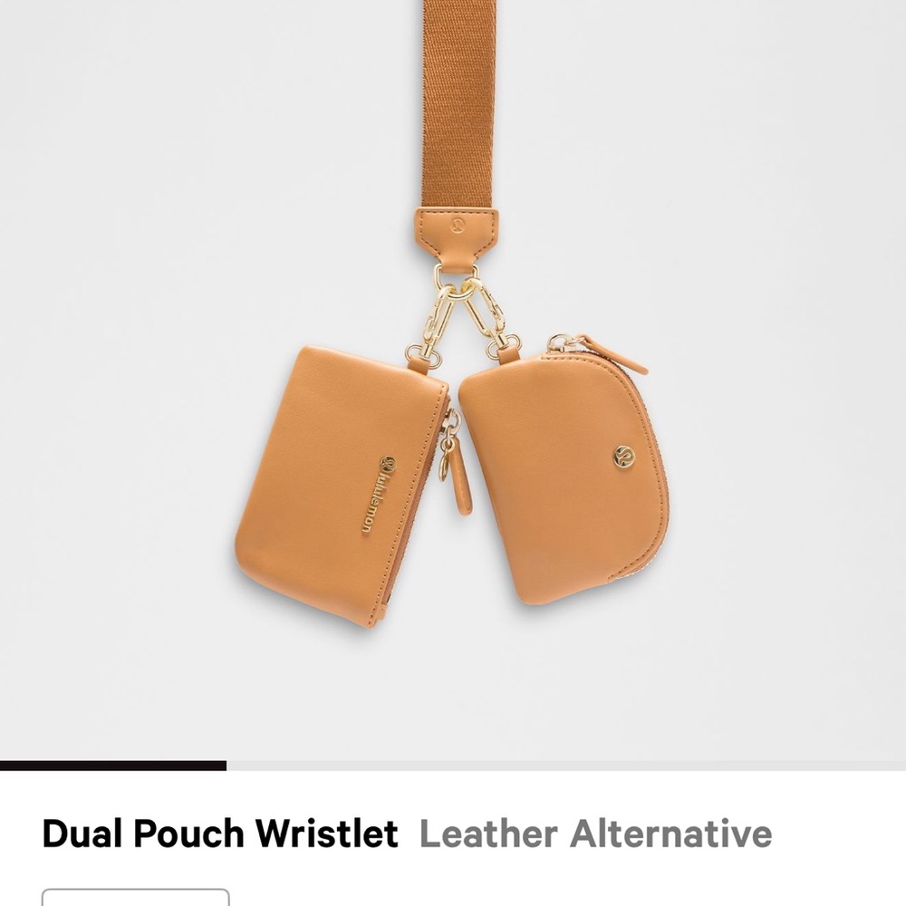 Lululemon Dual Pouch Wristlet Leather Alternative Chestnut Brown Gold New